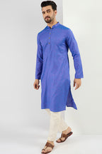 Men Blue Cotton Solid Woven Design Straight Kurta For Men MKU1093