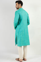Men Teal Blue Cotton Solid Woven Design Straight Kurta MKU1095