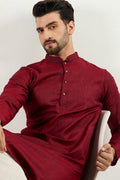 Men Maroon Cotton Solid Woven Design Straight Kurta MKU1096