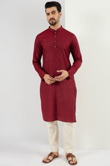 Men Maroon Cotton Solid Woven Design Straight Kurta MKU1096