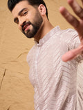 Men Lavender Viscose Rayon Chevron Embroidered Straight Kurta-MKU1101