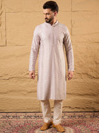 Men Lavender Viscose Rayon Chevron Embroidered Straight Kurta-MKU1101