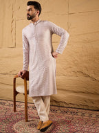 Men Lavender Viscose Rayon Chevron Embroidered Straight Kurta-MKU1101