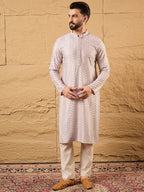 Men Lavender Viscose Rayon Chevron Embroidered Straight Kurta-MKU1101