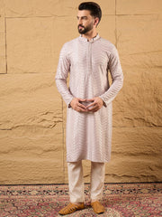 Men Lavender Viscose Rayon Chevron Embroidered Straight Kurta-MKU1101