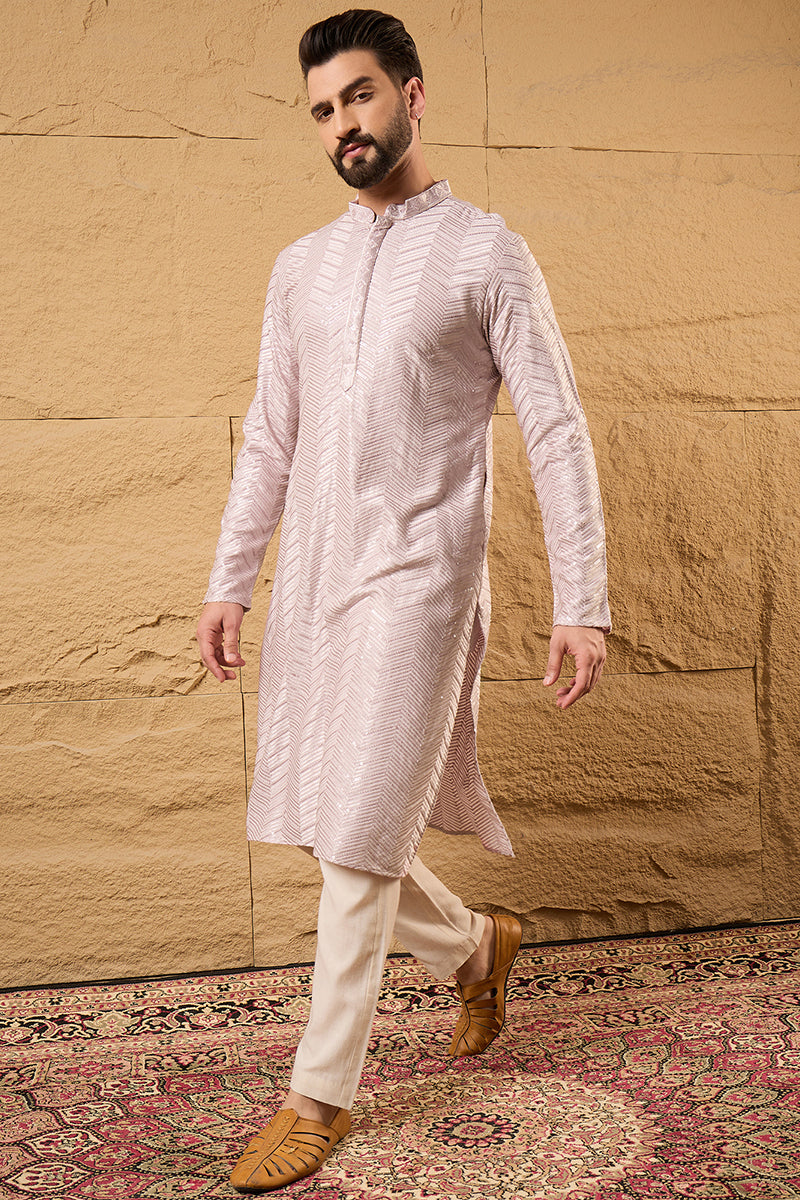 Lavender Viscose Rayon Solid Embroidered Straight Ethnic Kurta HOPMKU1101