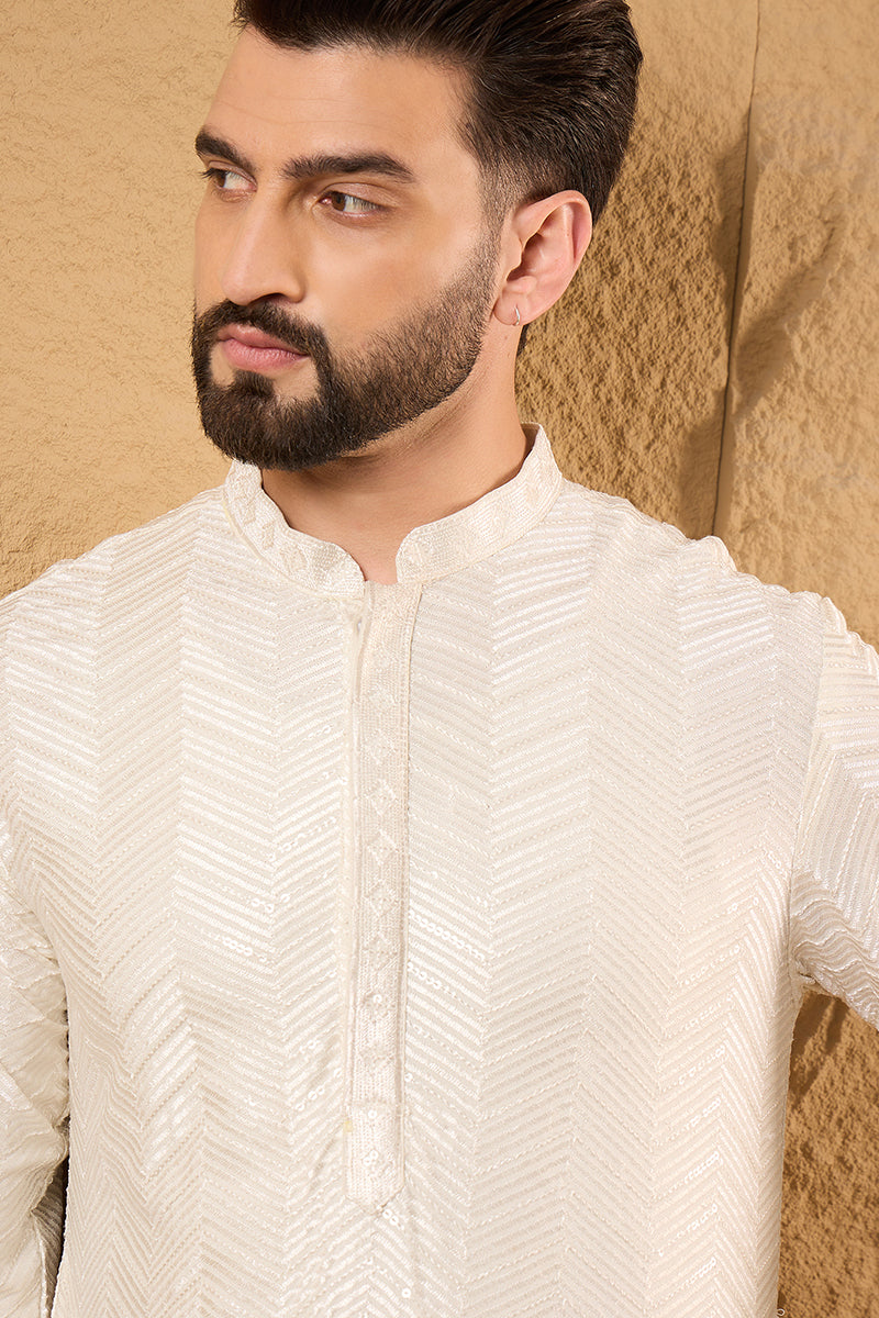 Off White Viscose Solid Indian Wear for Men HOPMKU1102 | DesiQlo
