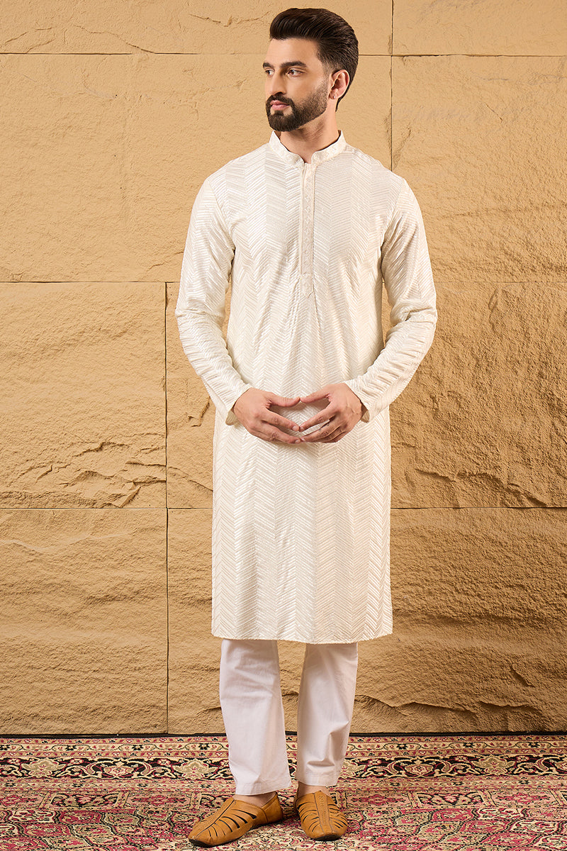 Off White Viscose Rayon Solid Embroidered Straight Ethnic Kurta HOPMKU1102