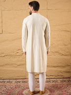 Men Off White Viscose Rayon Chevron Embroidered Straight Kurta-MKU1102