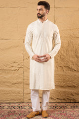 Off White Viscose Rayon Solid Embroidered Straight Ethnic Kurta HOPMKU1102