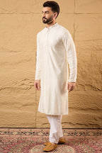 Off White Viscose Rayon Solid Embroidered Straight Ethnic Kurta HOPMKU1102