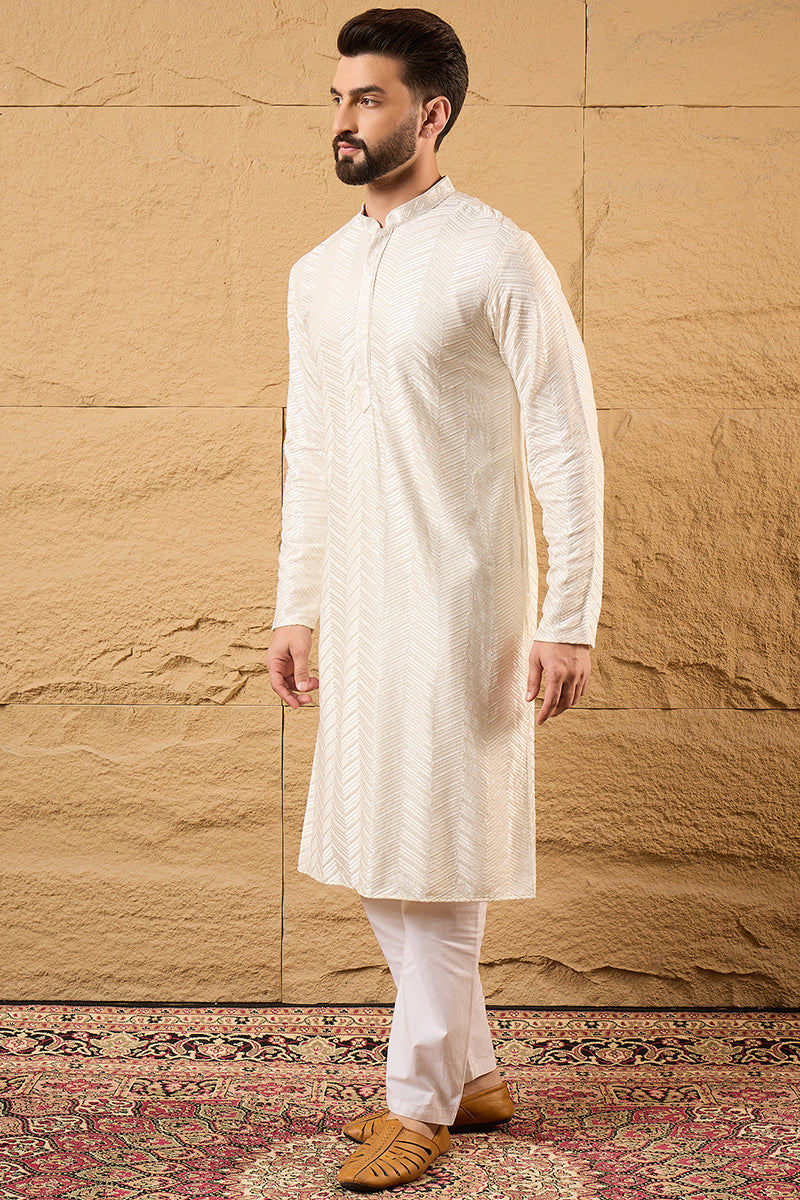 Off White Viscose Rayon Solid Embroidered Straight Ethnic Kurta HOPMKU1102