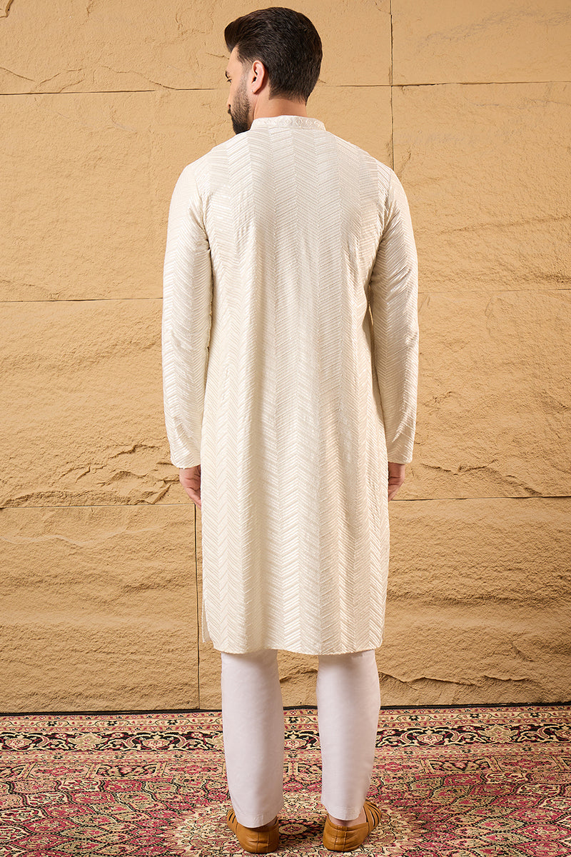 Off White Viscose Rayon Solid Embroidered Straight Ethnic Kurta HOPMKU1102