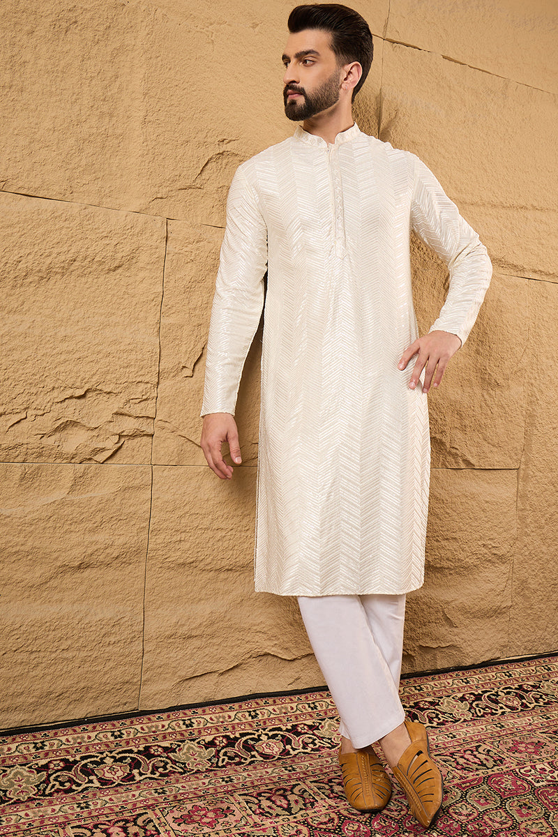 Off White Viscose Rayon Solid Embroidered Straight Ethnic Kurta HOPMKU1102