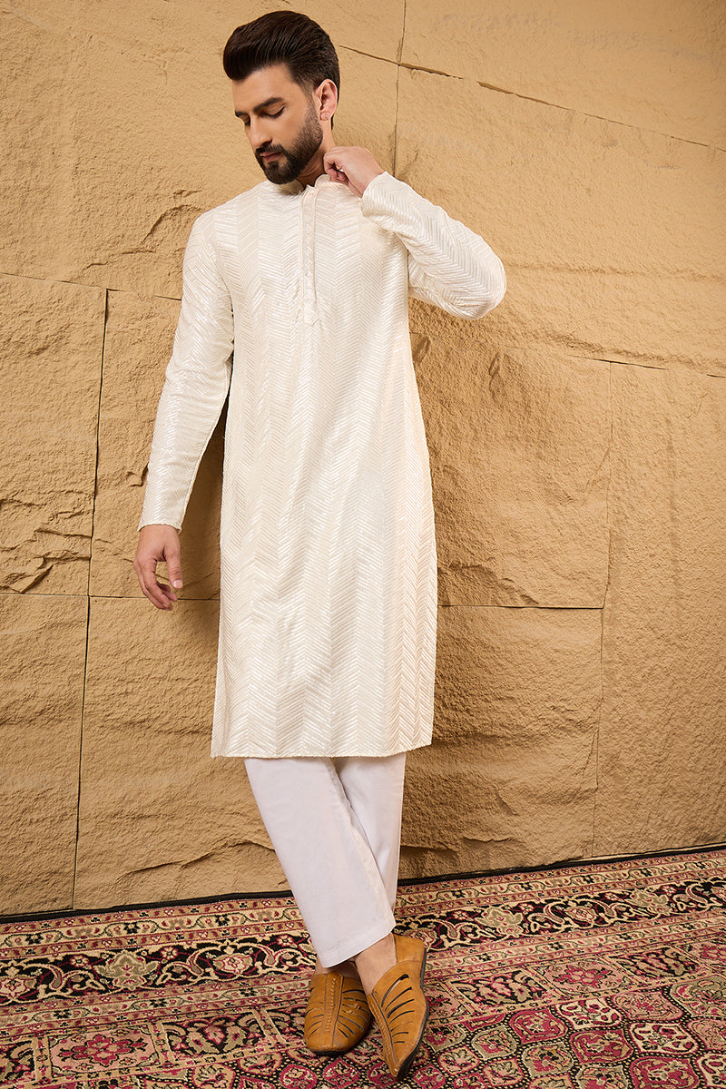 Off White Viscose Rayon Solid Embroidered Straight Ethnic Kurta HOPMKU1102