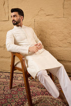 Off White Viscose Rayon Solid Embroidered Straight Ethnic Kurta HOPMKU1102