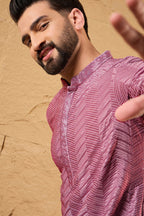 Pink Viscose Rayon Solid Embroidered Straight Kurta For Men MKU1103