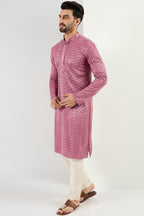 Pink Viscose Rayon Solid Embroidered Straight Kurta For Men MKU1103