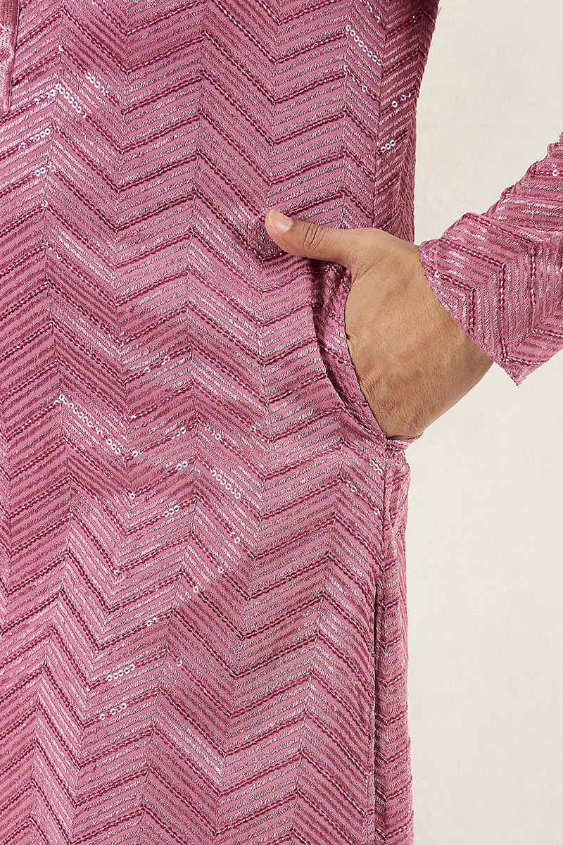 Pink Viscose Rayon Solid Embroidered Straight Kurta For Men MKU1103