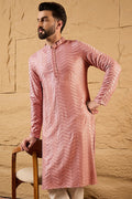 Peach Viscose Rayon Solid Embroidered Straight Kurta For Men MKU1104