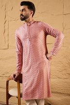 Peach Viscose Rayon Solid Embroidered Straight Kurta For Men MKU1104