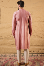 Peach Viscose Rayon Solid Embroidered Straight Kurta For Men MKU1104