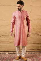 Peach Viscose Rayon Solid Embroidered Straight Kurta For Men MKU1104