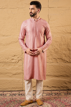 Peach Viscose Rayon Solid Embroidered Straight Kurta For Men MKU1104