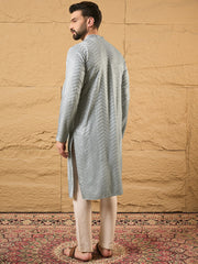 Men Grey Viscose Rayon Solid Embroidered Straight Kurta-MKU1106