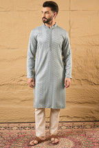 Grey Viscose Rayon Solid Embroidered Straight Ethnic Kurta HOPMKU1106