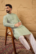 Green Viscose Rayon Solid Embroidered Straight Kurta For Men MKU1109