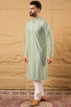 Green Viscose Rayon Solid Embroidered Straight Kurta For Men MKU1109