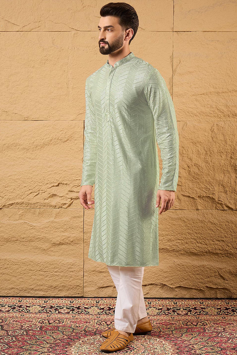 Green Viscose Rayon Solid Embroidered Straight Kurta For Men MKU1109