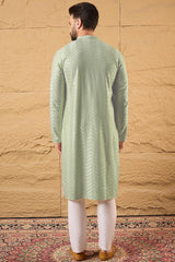 Green Viscose Rayon Solid Embroidered Straight Kurta For Men MKU1109
