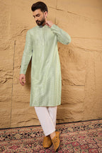 Green Viscose Rayon Solid Embroidered Straight Kurta For Men MKU1109