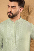 Green Viscose Rayon Solid Embroidered Straight Kurta For Men MKU1109