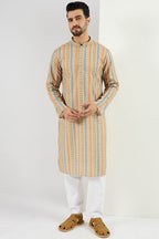Men Yellow Viscose Rayon Geometric Embroidered Chikankari Straight Kurta MKU1117