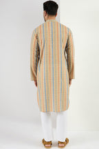 Men Yellow Viscose Rayon Geometric Embroidered Chikankari Straight Kurta MKU1117