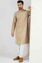Men Yellow Viscose Rayon Geometric Embroidered Chikankari Straight Kurta MKU1117