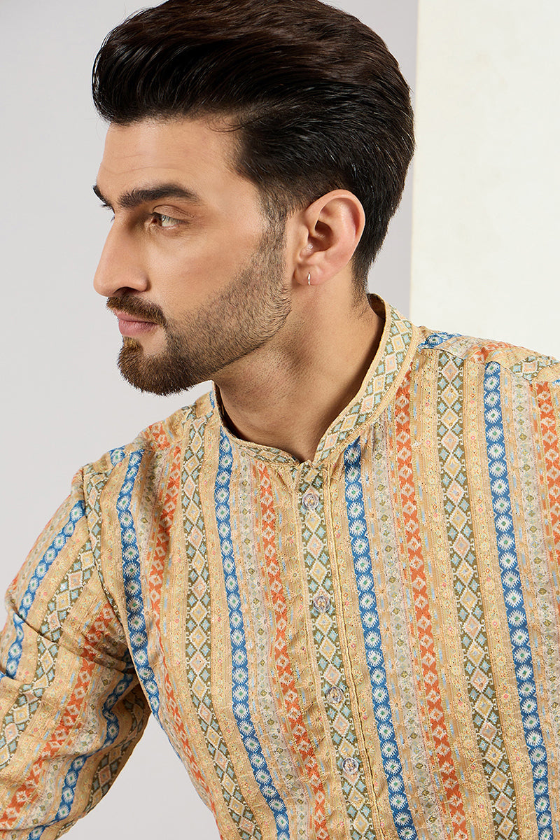 Men Yellow Viscose Rayon Geometric Embroidered Chikankari Straight Kurta MKU1117