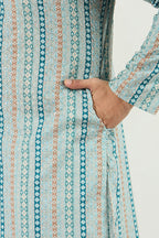 Men Teal Viscose Rayon Geometric Embroidered Chikankari Straight Kurta MKU1118