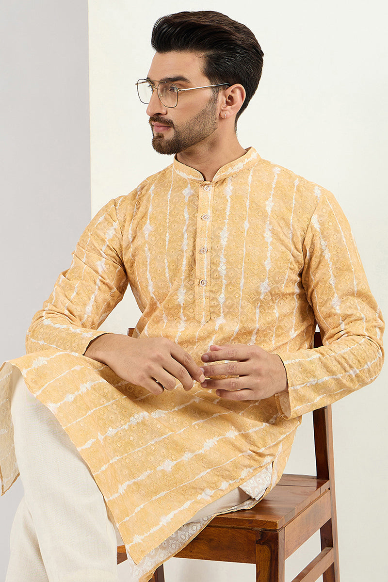 Yellow Viscose Rayon Abstract Embroidered Chikankari Straight Kurta MKU1119