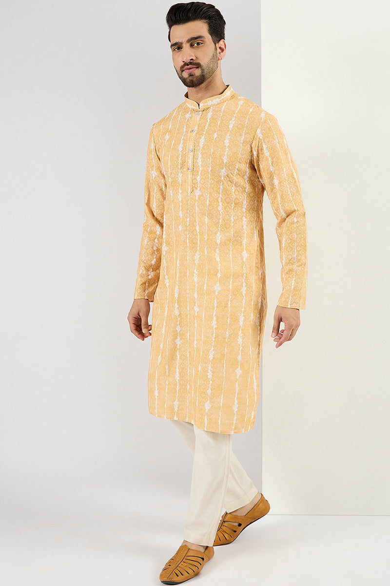 Yellow Viscose Rayon Abstract Embroidered Chikankari Straight Kurta MKU1119