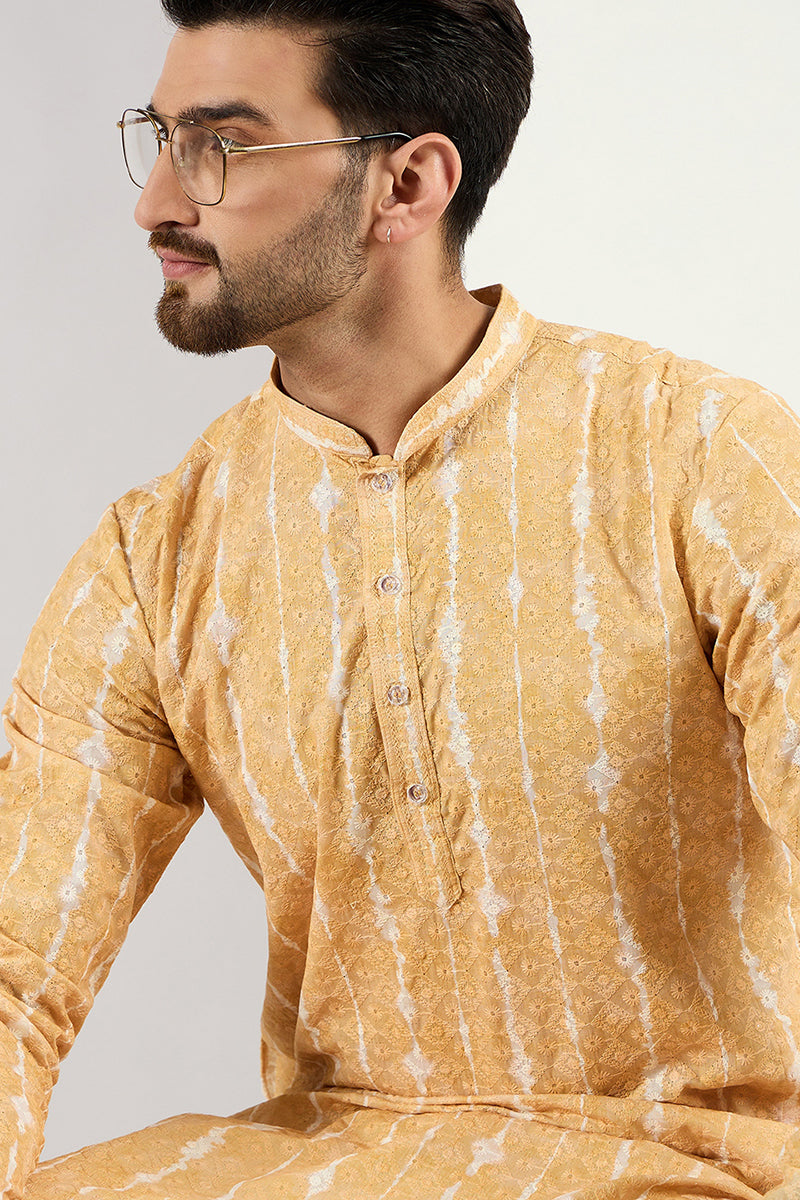 Yellow Viscose Rayon Abstract Embroidered Chikankari Straight Kurta MKU1119