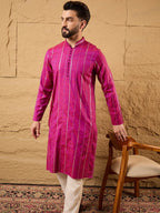 Men Pink Cotton Solid Embroidered Straight Kurta-MKU1120