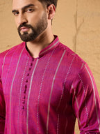 Men Pink Cotton Solid Embroidered Straight Kurta-MKU1120