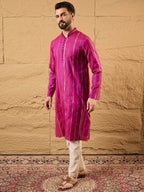 Men Pink Cotton Solid Embroidered Straight Kurta-MKU1120