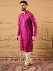 Men Pink Cotton Solid Embroidered Straight Kurta-MKU1120
