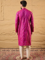 Men Pink Cotton Solid Embroidered Straight Kurta-MKU1120