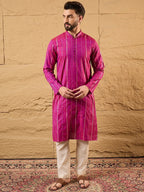 Men Pink Cotton Solid Embroidered Straight Kurta-MKU1120